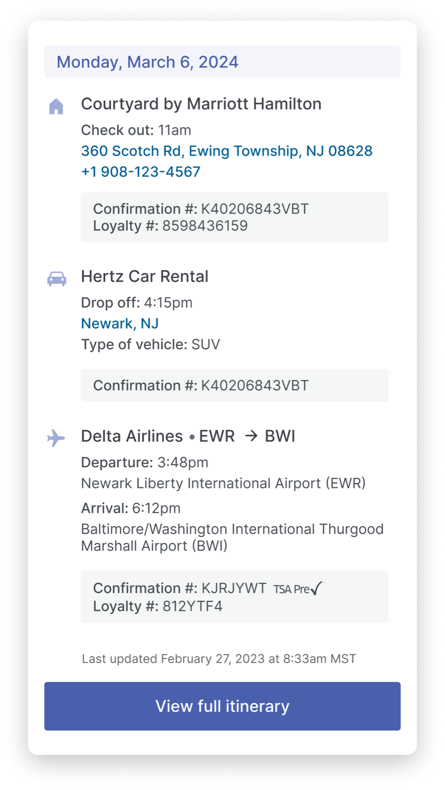 GMS travel itinerary management feature