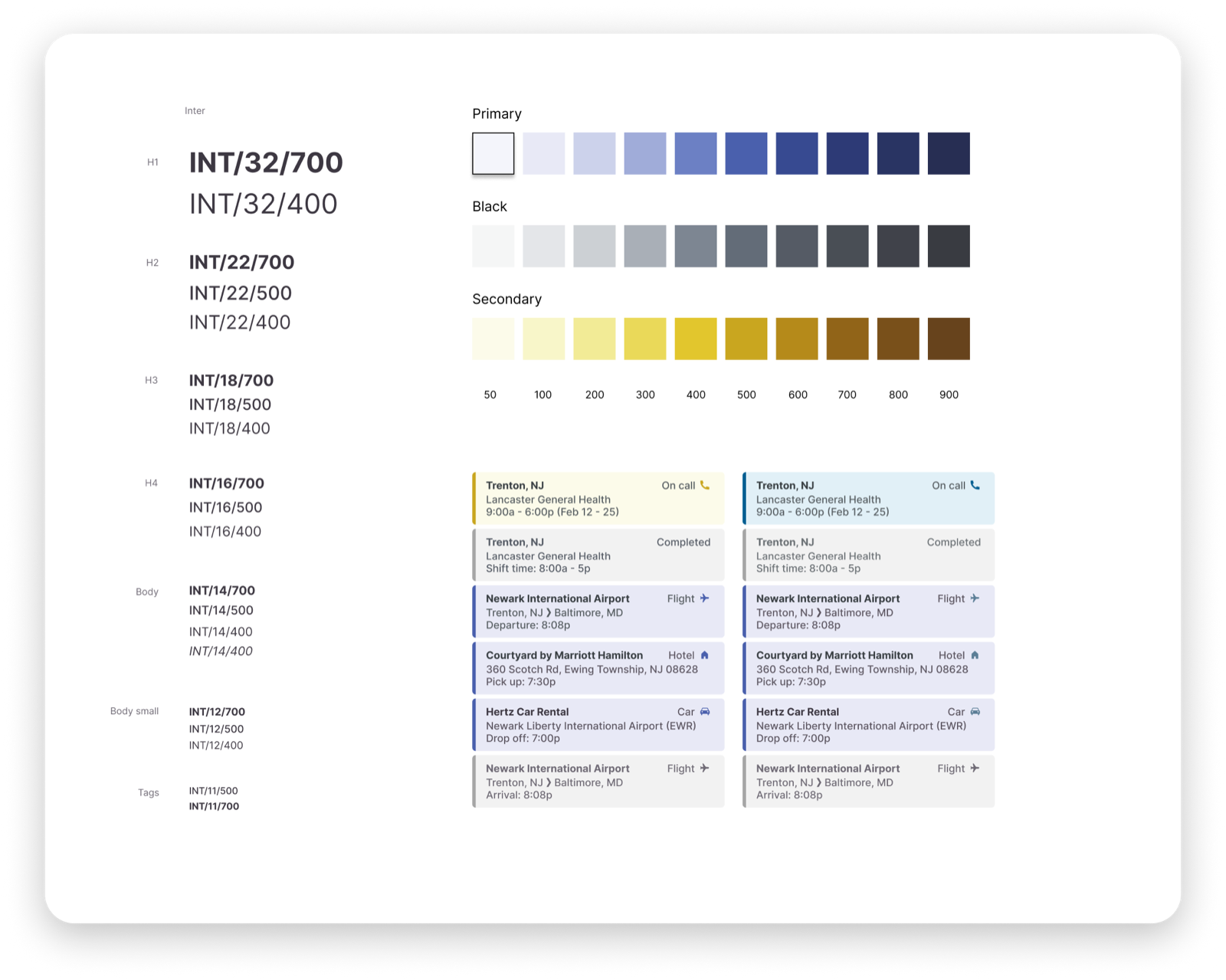 GMS design library, colors, typography, and components