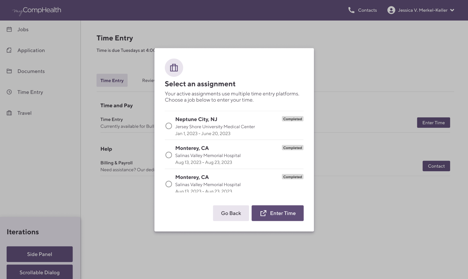 Option 2, Time Entry page entry point